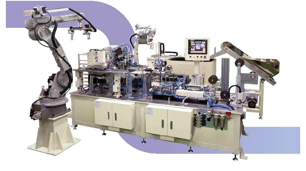 Wire bending machine cell with industrial robot