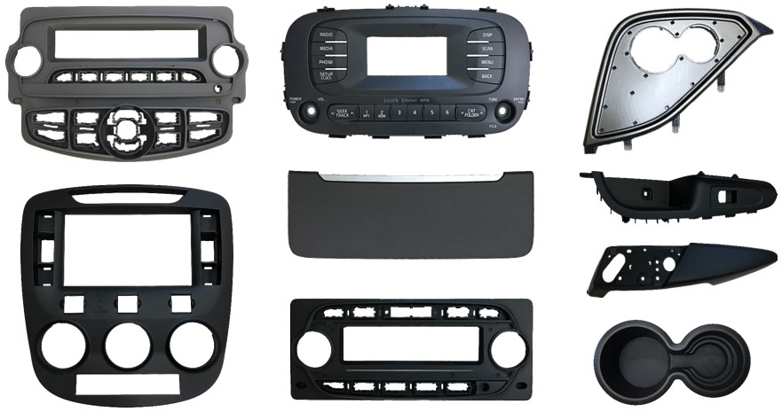 Painting — painted audio and climate control facia panels, tray covers and cup holder parts